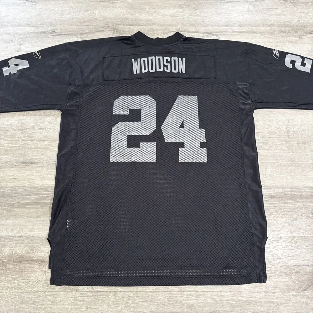 Charles Woodson Jersey Oakland Raiders NFL Reebok Men’s Black XL Throwback